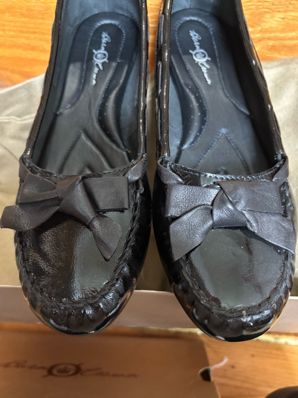 Born Crown Black Bow Patent Leather Driving Loafers